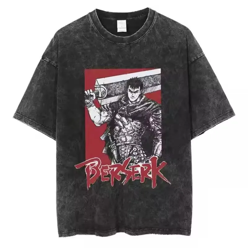 غسلها Berserk خمر اليابان أنيمي جديد وصول ملابس رجالي تي شيرت أوم الجرافيك تي شيرت الرجال التي شيرت للرجال Ropa Hombre 50806