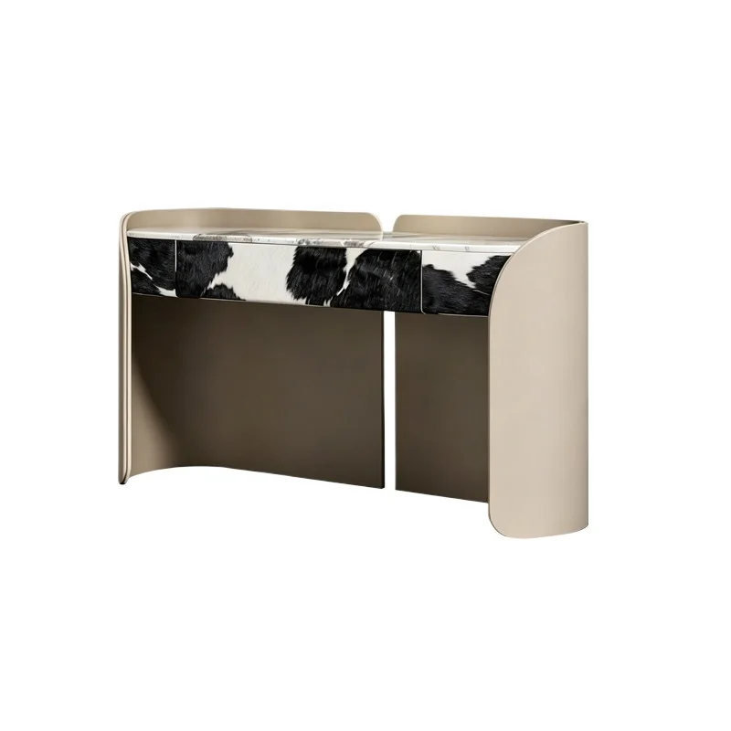 LMM light luxury makeup table large flat mansion cow fur marble master bedroom dresser