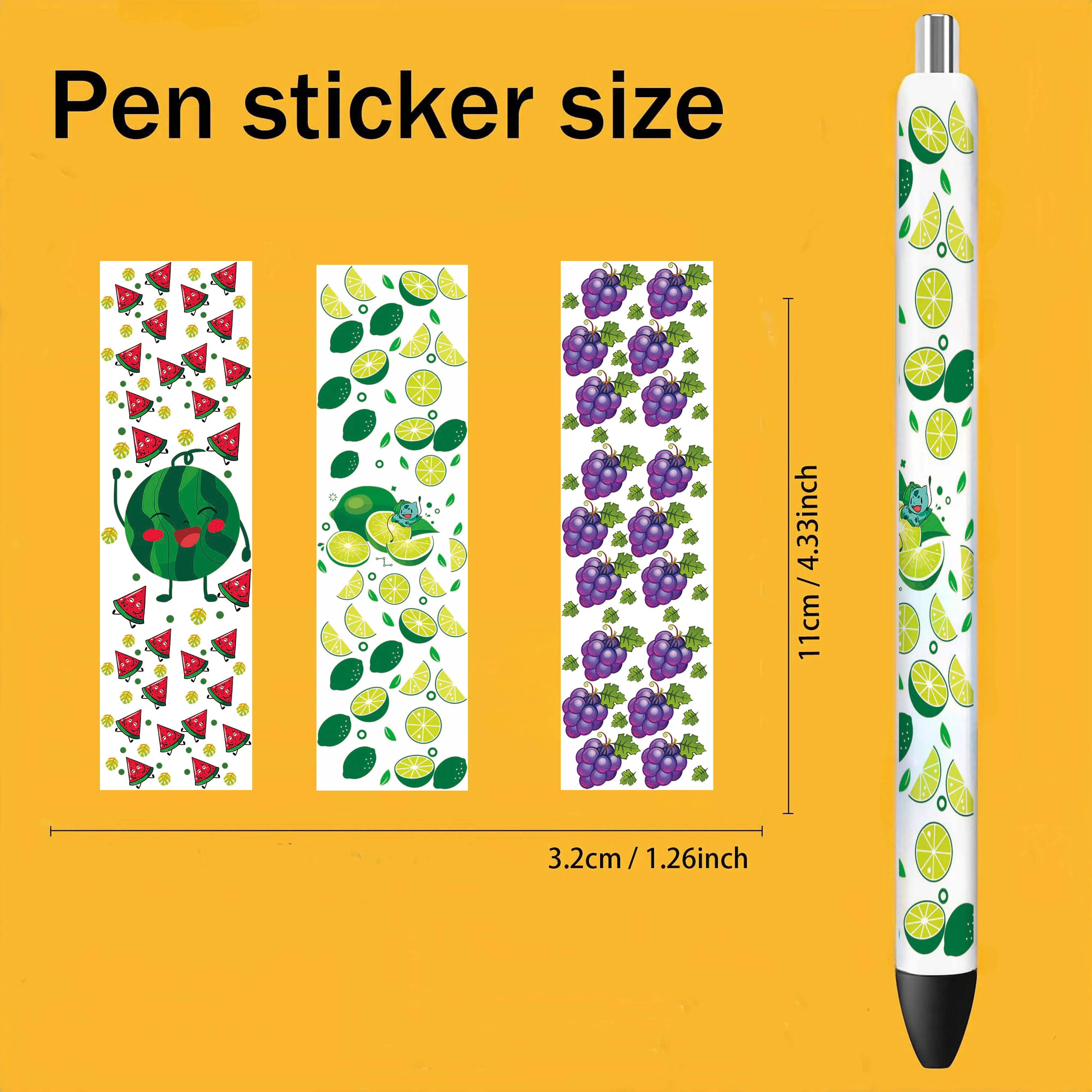 Fruit Pattern UV DTF Pen Wrap Stickers, Waterproof Transfer Stickers, DIY Pen Wraps, Decals, 10 Sheets