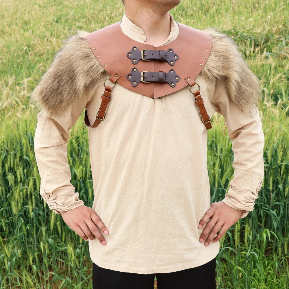 القرون الوسطى عصر النهضة هالوين فو الجلود الفراء فارس درع الرأس قابل للتعديل كيب دور اللعب زي التبعي الدعائم