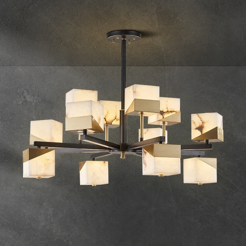 

GHJUYIOL Postmodern luxury all copper marble chandelier with Nordic style living room, dining room, bar counter model room light