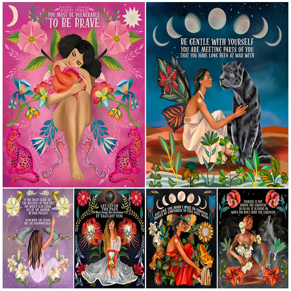 

Flowers,Witches,Moon Phases,Abstract Wall Art,Canvas Painting,Witch Admonition,Witchcraft Element Art,Poster Print,Home Decor