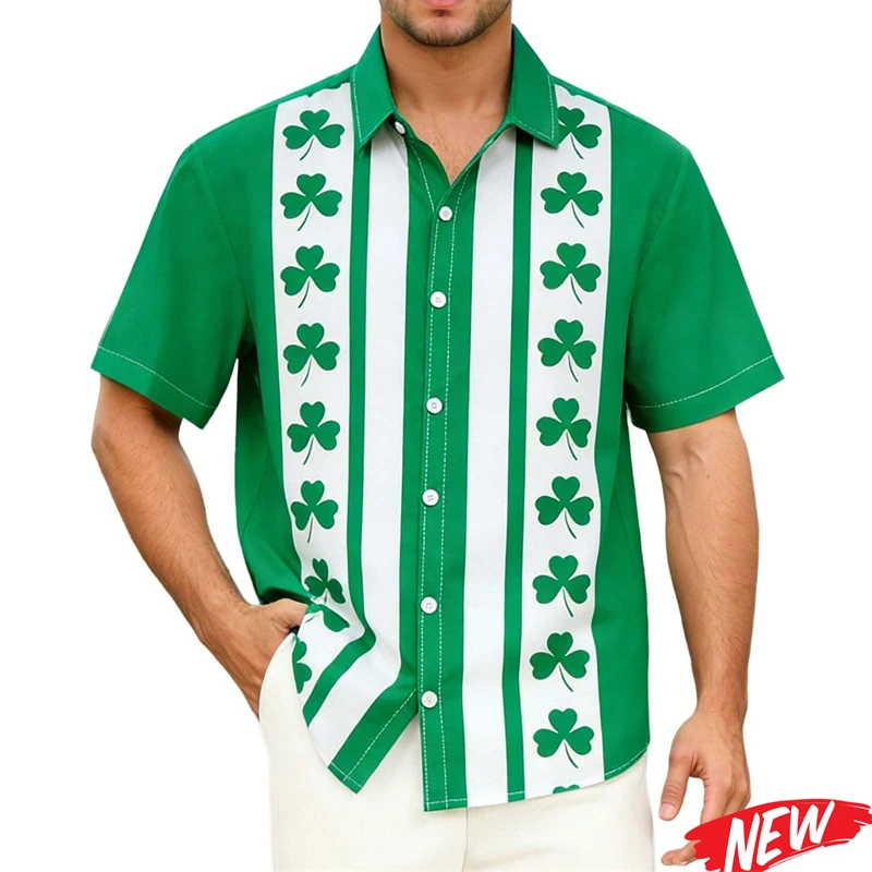 

St. Patrick's Day Shirt For Men Women 3d Printed Irish Clover Hawaiian Shirt Street Short Sleeve Top Casual Button Unisex Shirts