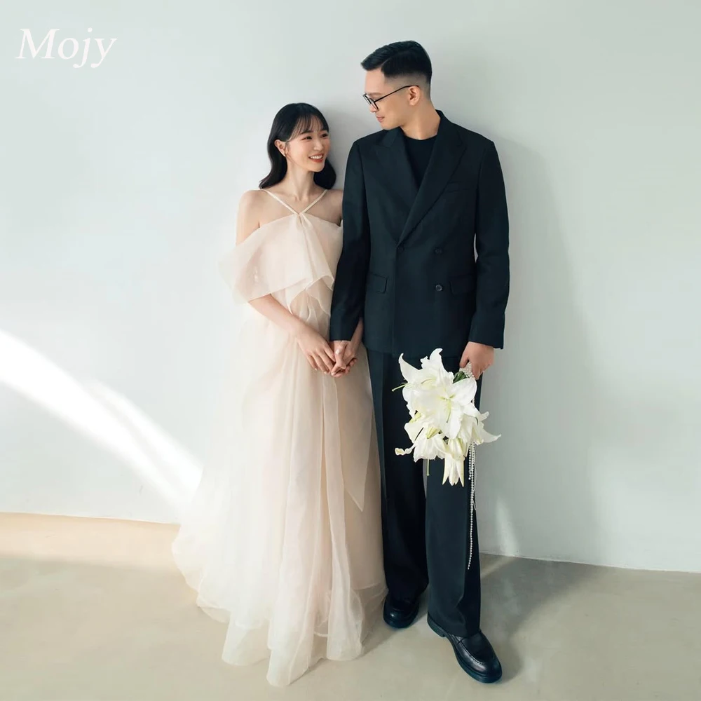 

Mojy Простые свадебные платья трапециевидной формы с лямкой на шее, корейское свадебное платье, фотосессия, шелковая органза, длина до пола, корсет по индивидуальному заказу