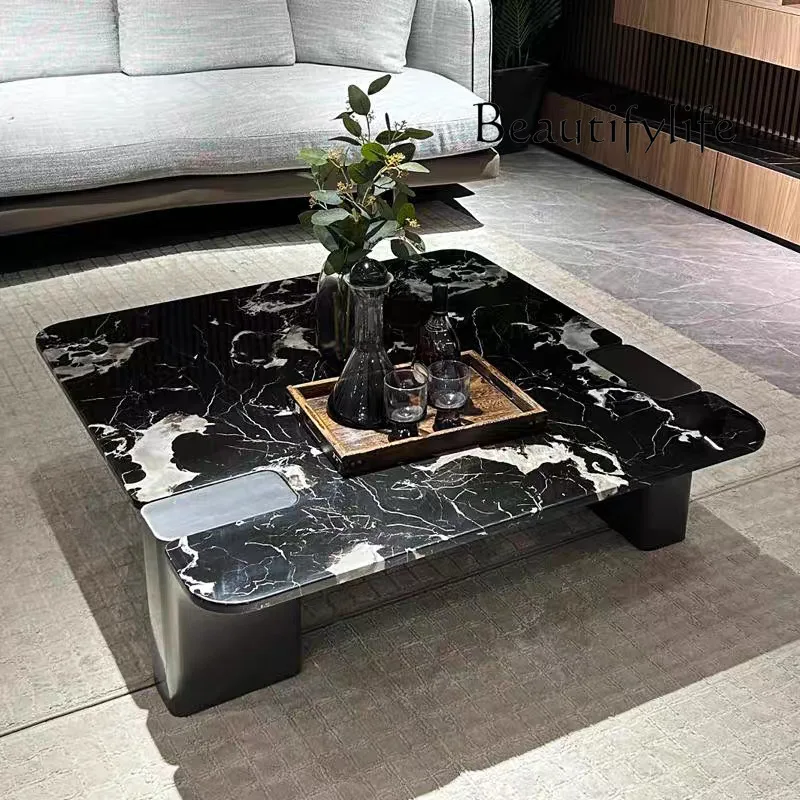 

Italian light luxury marble coffee table square modern black rose platinum diamond natural luxury stone home villa coffee table