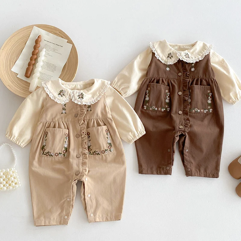 2024 New Autumn Newborn Baby Girls Clothing Set Long Sleeved Cotton Cardigan Shirt+Sleeveless Jumpsuit Infant Baby Clothes Suit