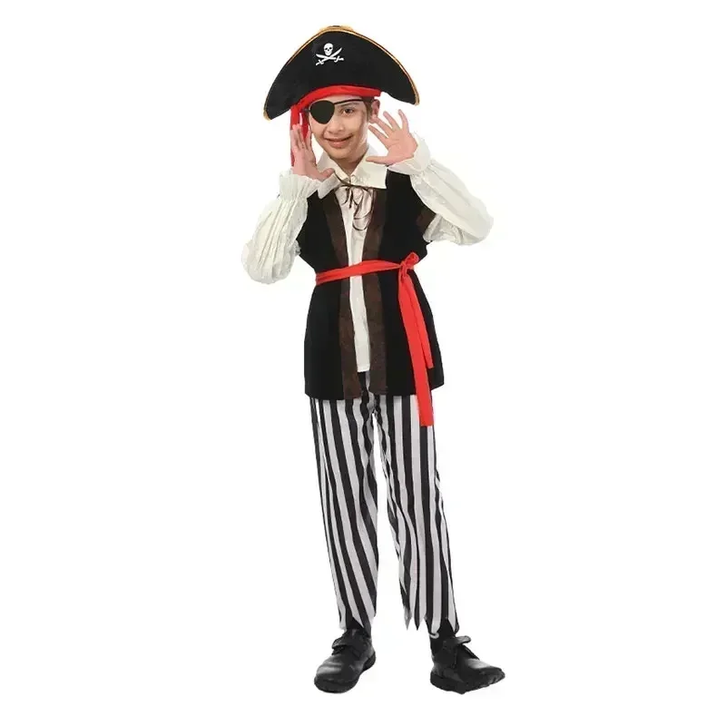 New Kids Boys Pirate Costume Children Captain Jack Cosplay set for Christmas New Year Purim Pirate Clothes Halloween Costumes
