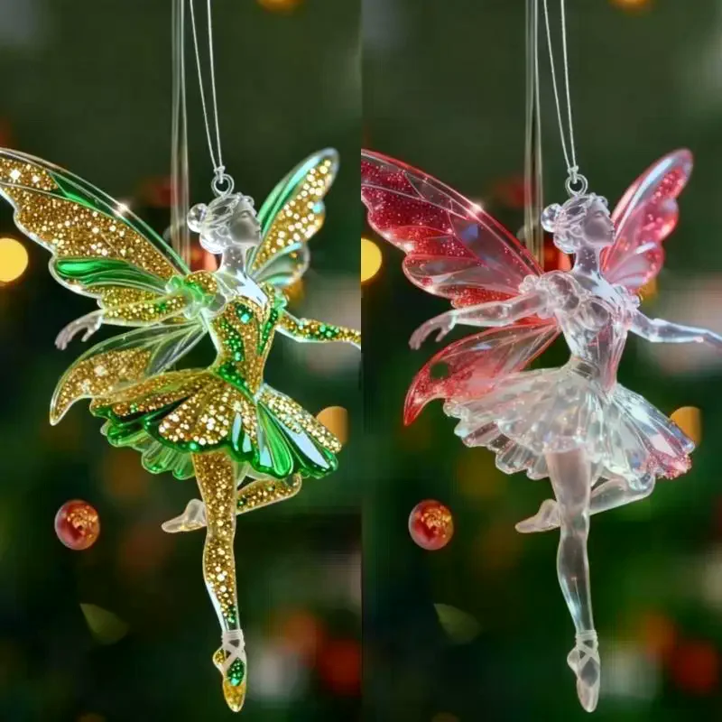 Sparkling 2D Acrylic Pendants Ballerina Simulation Christmas Tree Hangings Car Rearview Mirror Charm Decoration Ornaments