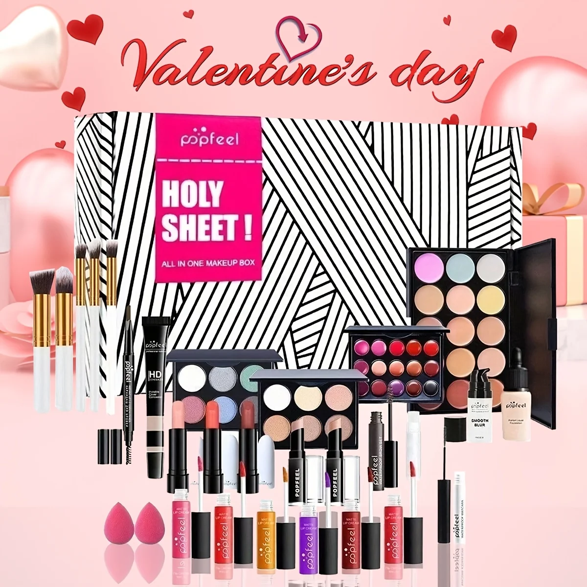 

Valentine's Day limited edition makeup gift box, brown texture includes eye shadow plate, eye black, foundation make-up, makeup