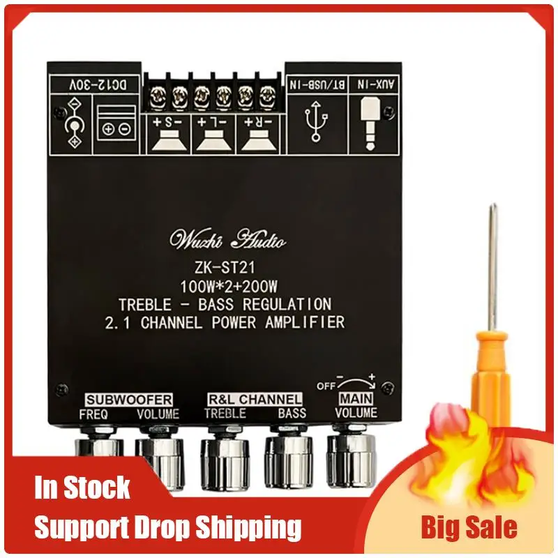Top Deals ZK-ST21 Bluetooth Power Amplifier Board 2.1 Channel 2X100w+200W Subwoofer TPA3221 Digital Amplifier Module With Case R
