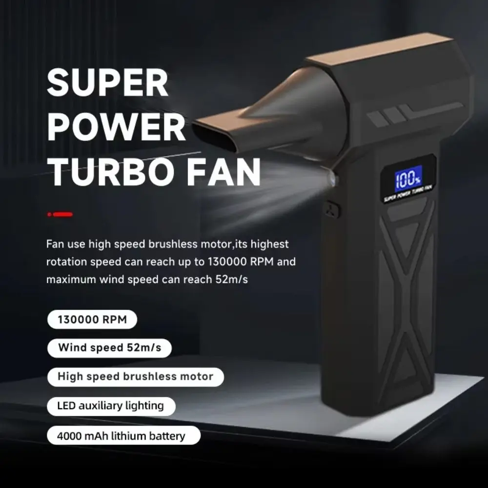 

Brushless Motor Powerful Dust Blower Digital Display Speed Adjustable Handheld Turbo Violent Fan with LED Light Rechargeable