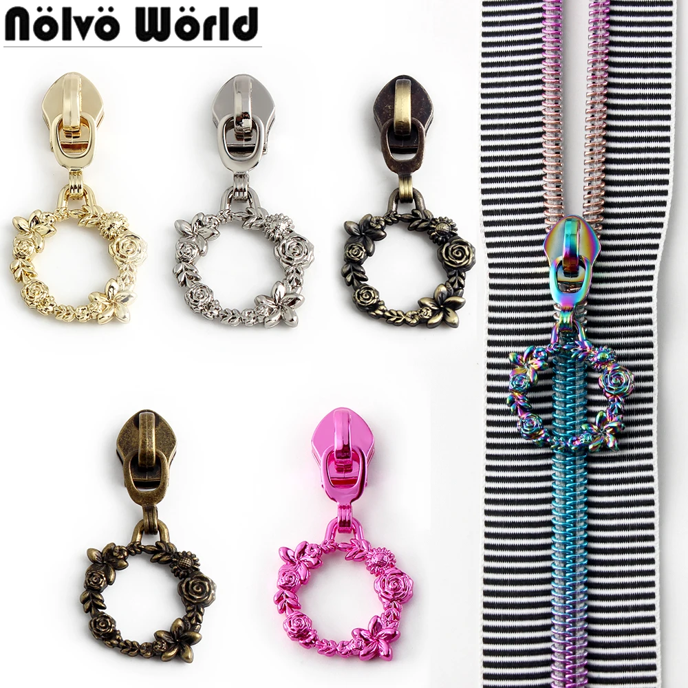 10/30/100PCS Sunflower Rose Ring Shape 5# Nylon Metal Zippers Head For Zipper Slider Luggage Bags Repair DIY Sewing Accessories