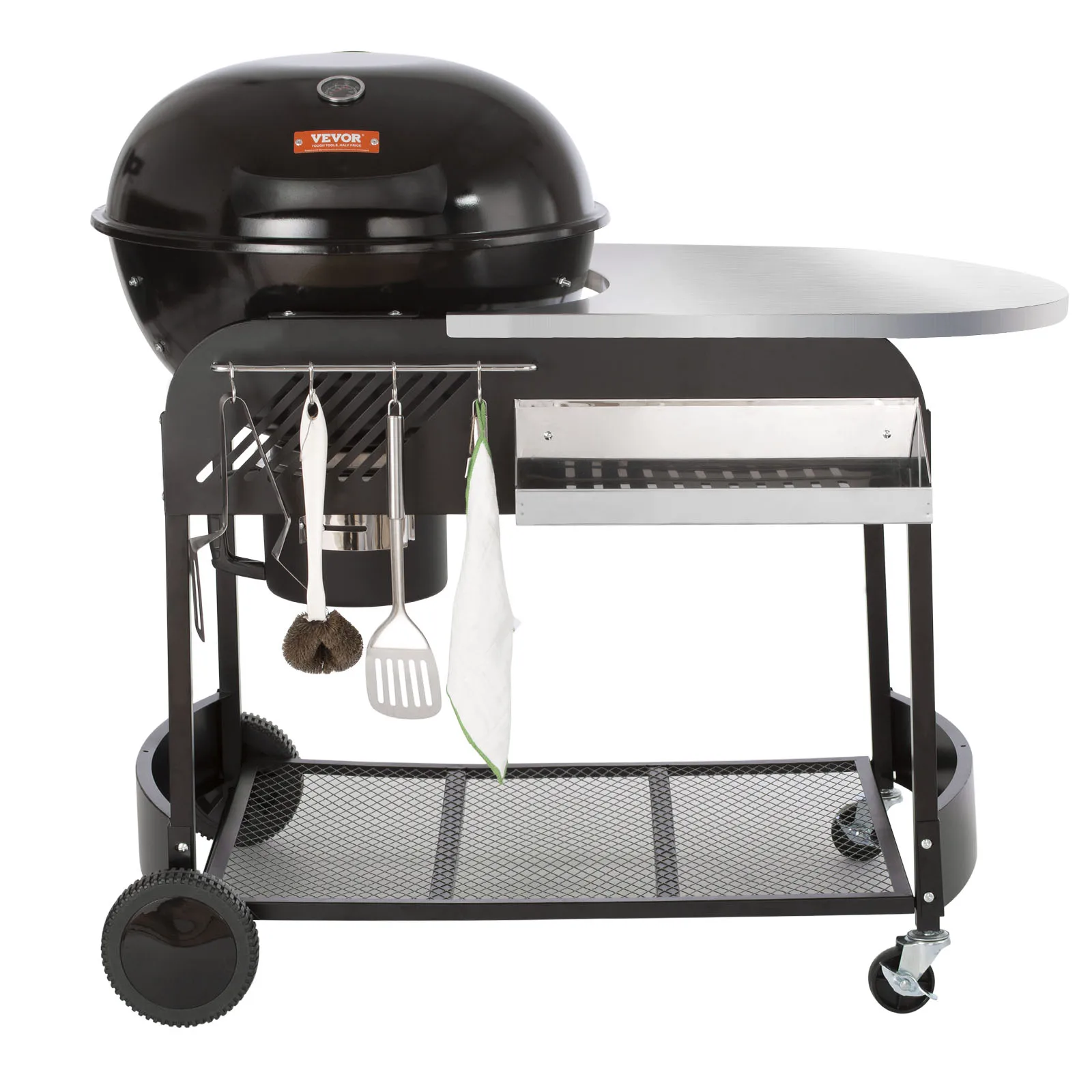 VEVOR 21in Portable Charcoal Grill, Propane Gas Kettle Grills w/ Cover and Cart, Heavy Duty Iron BBQ Grill, Freestanding Smoker