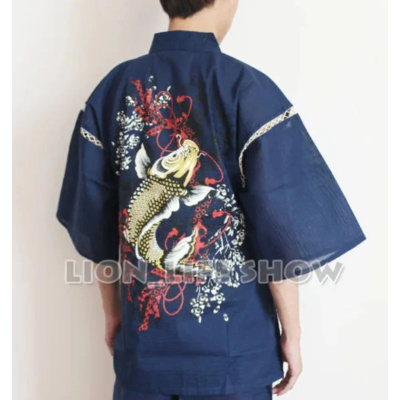 20151123 summer Men Japanese Jinbei Kimono Carp Short Sleeve Pants Sleepwear Pajama Homewear