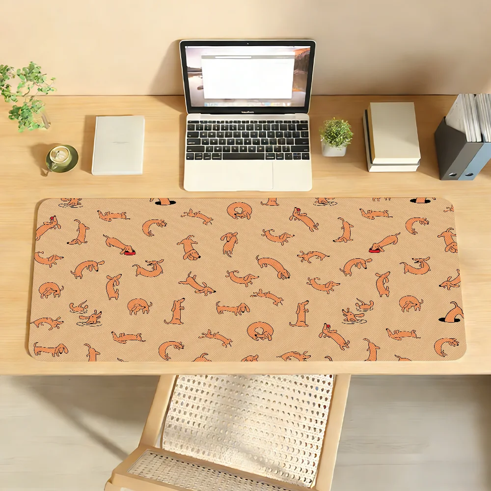 Gaming Mouse Pad, Large Desk Mat, Anti-slip, Stitched Edges, Cute Dachshund Cartoon Print, Keyboard Pad for Office Gaming