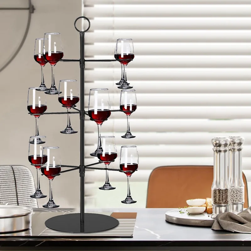 12 Stem Glass Hanging Rack 3 Tier Iron Cocktail Tree Stand for Wedding Banquet Table Use