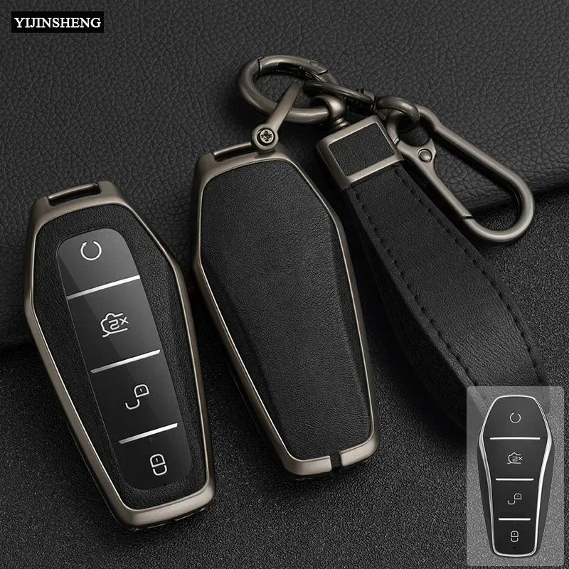 Zinc Alloy+ Leather Car Key Case Cover for BYD Qin Plus DMI Yuan ATTO 3 Han EV Dolphin Tang EV600 Song Pro MAX Remote Protector