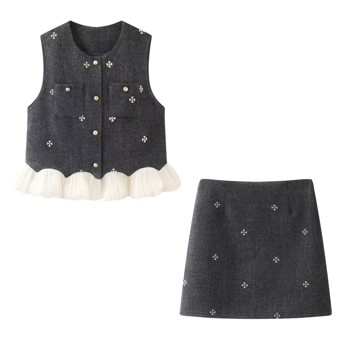 Spring 2026 New Style Small Fragrance Style Embroidered Sleeveless Vest And Short Skirt Two-Piece Set for Women Slimming Effect