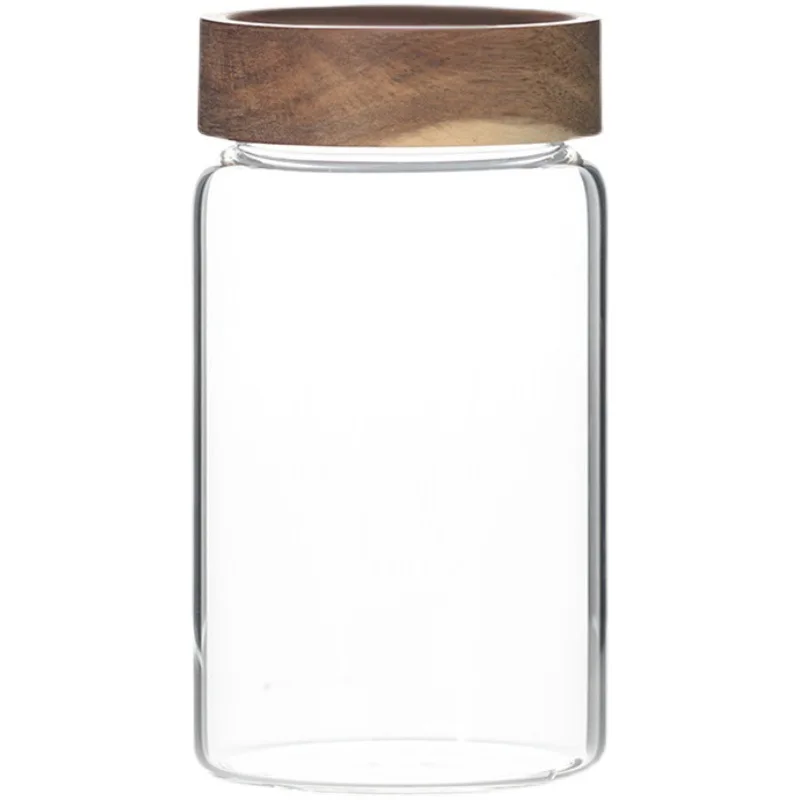 Japanese-style Wooden Lid Glass Jar Sealed Jam Honey Bottle Large-capacity Coffee Tea Jar Glass Container Household Sub-bottling