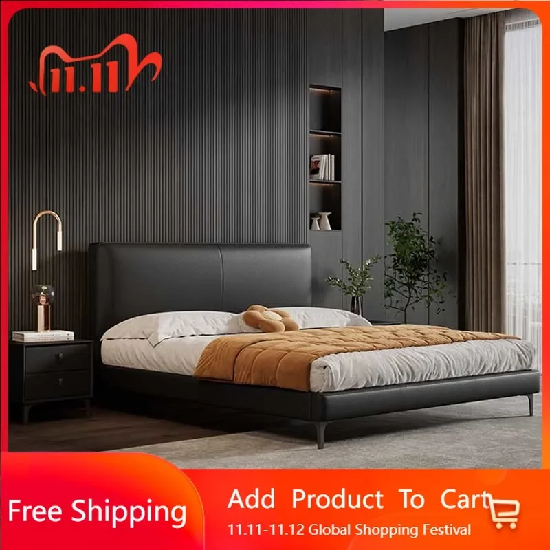 

Korean Black Double Bed Designer Nordic Luxury Full Size Double Bed Modern Sleeping Bedroom Cama Queen Size Hotel Furniture