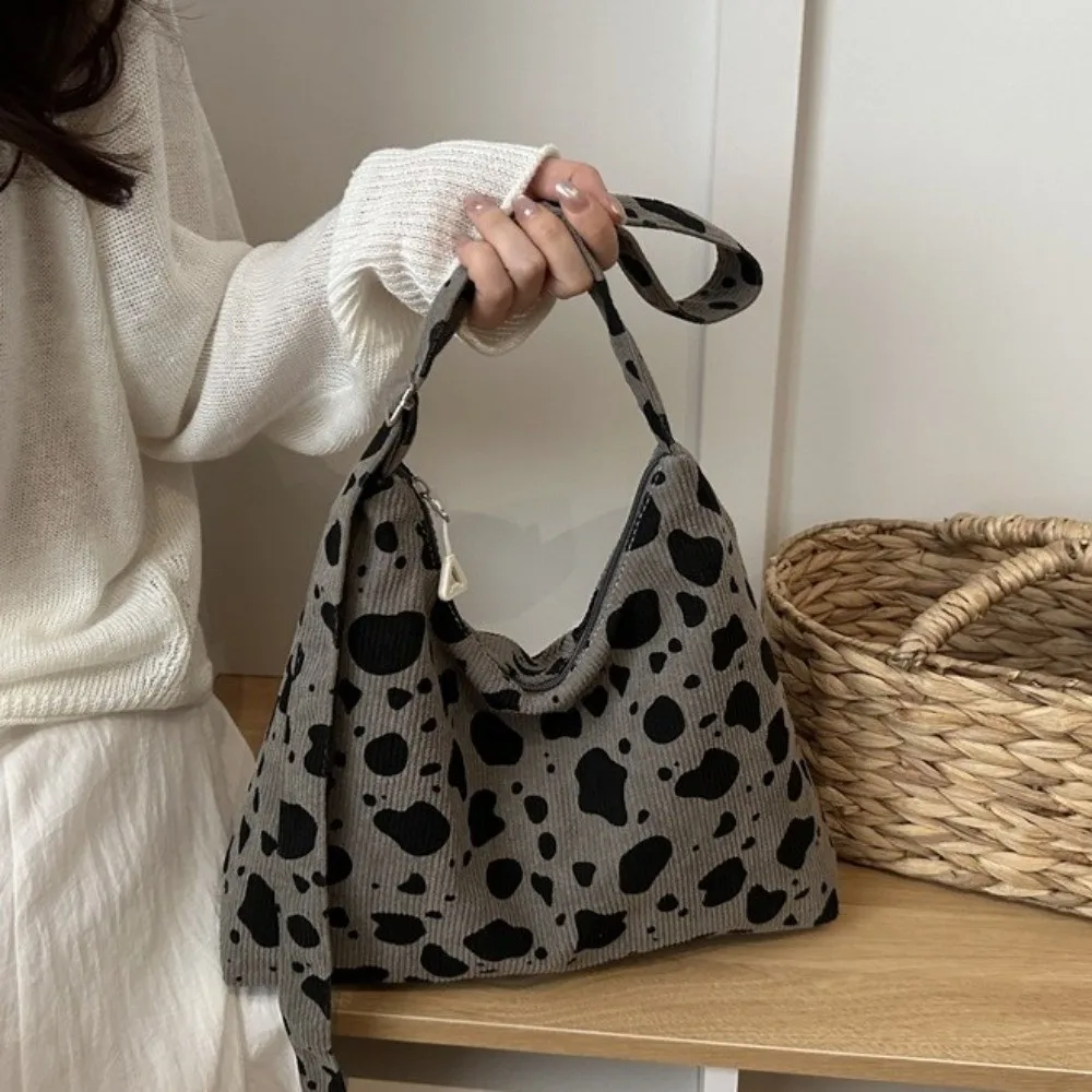 New Design Cow Print Shoulder Bag Large Capacity Double-sided Leopard Print Crossbody Bag Retro Style Adjustable Strap
