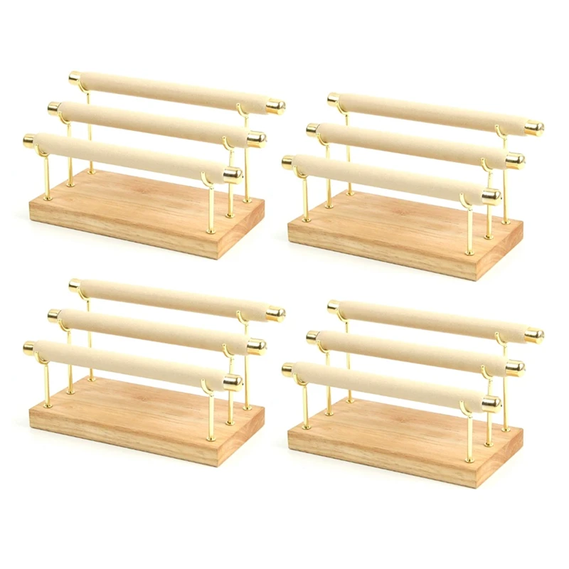 

4X Wooden Jewelry Display Stand Ring Holder T-Bar Display Bracelets Anklets Display Stand Packaging Jewelry Tool 1