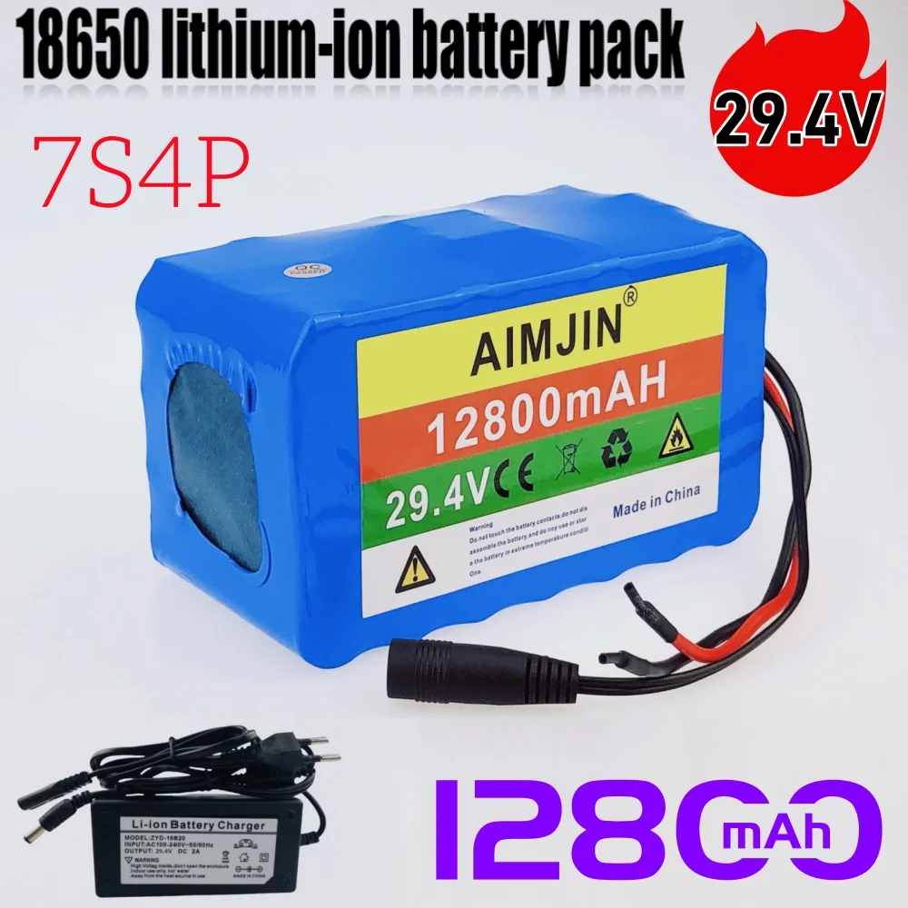 

7S4P 29.4V 18650 Lithium-ion Rechargeable Battery Pack for 24V Electric Equipment with 15A BMS optional Plug