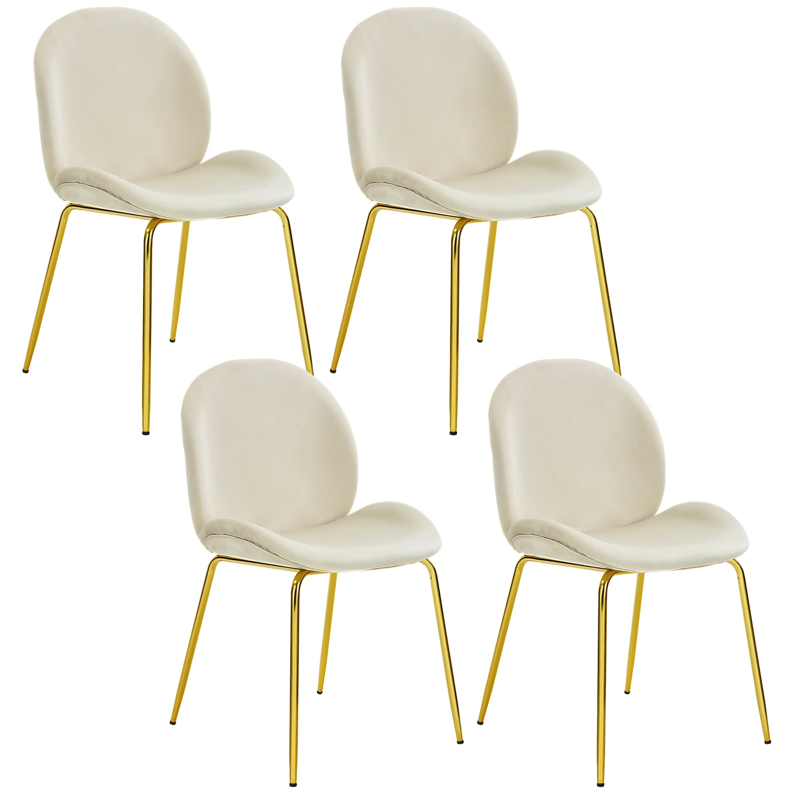 Set of 4 Velvet Accent Chairs Dining Side Chairs w/Gold Metal Legs Beige