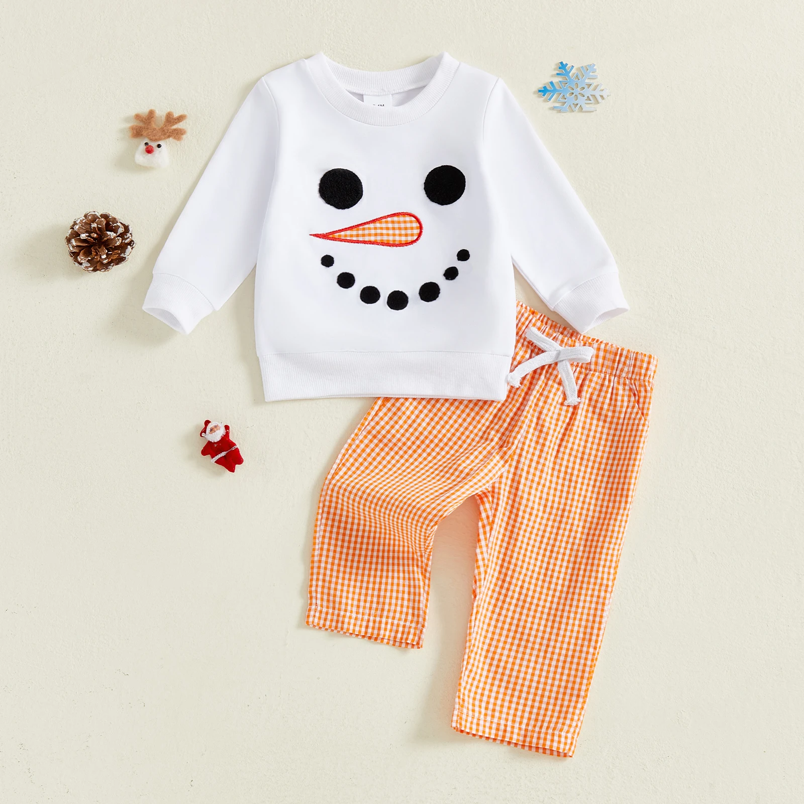 

Милая рождественская одежда для маленьких девочек и мальчиков, свитер с принтом оленей, клетчатые штаны, комплект для зимнего праздничного наряда