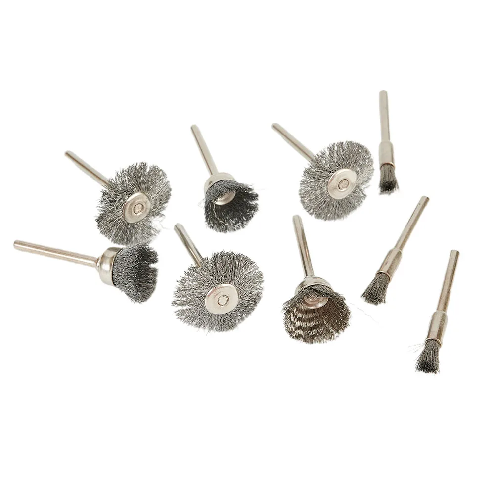 9Pcs/set  Mini Brush Rotary Tool Drill Polishing Grinding Wheel T-shaped Small Brush Accessories  Stainless Steel Wire Brush
