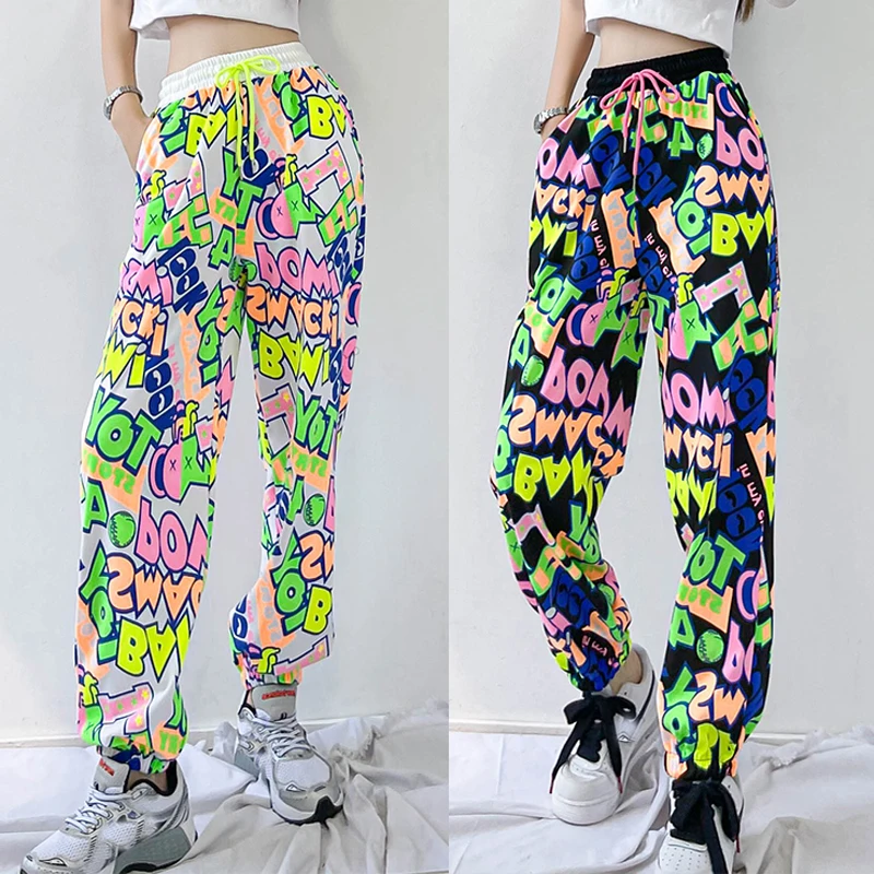 

Fluorescent Letter Print Trousers Women'S 2022 New Sports Hip-Hop Trend Pants Dance Jazz Performance Pants Rave Outfit XS4358