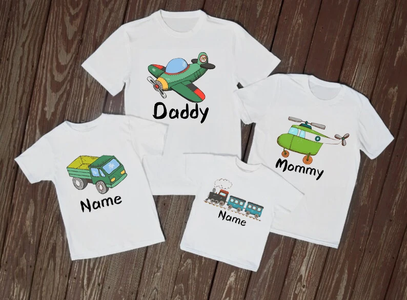 

Lovely Family Matching T Shirt Plane Truck Train Print Transportation Family Outfits Men Women Boy's T-shirt Party Clothes Child