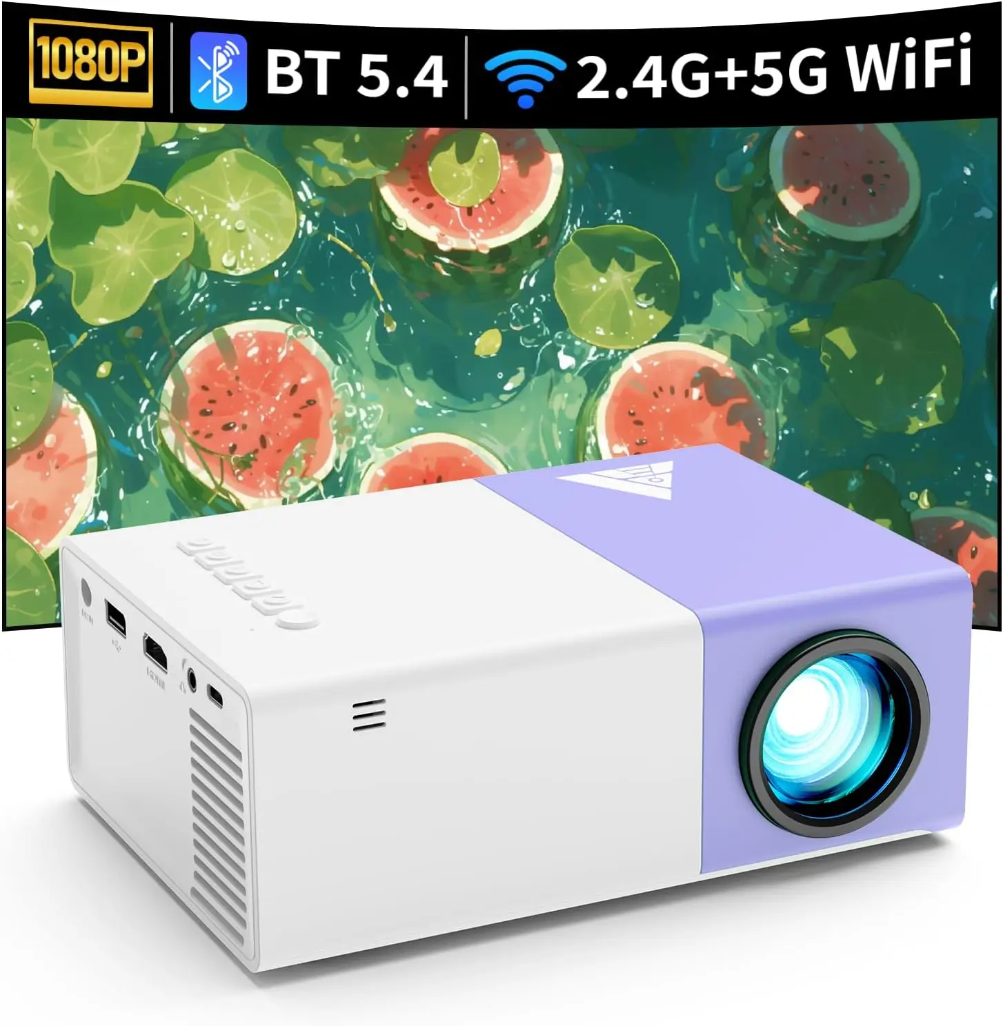 

Portable WiFi Mini Projector - 1080P HD, Compatible with Phones, Tablets, Laptops, TV Sticks