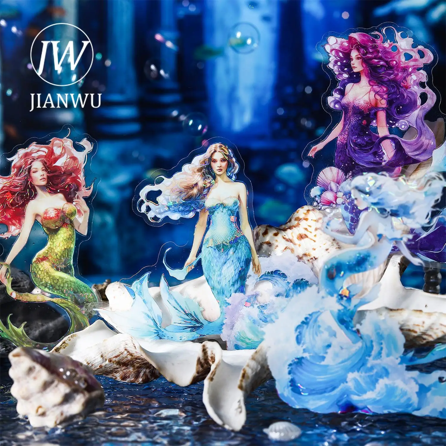 JIANWU 5 Sheets Mermaid Fairy Tale Series Vintage Character Material Decor PET Sticker Creative DIY Journal Collage Stationery