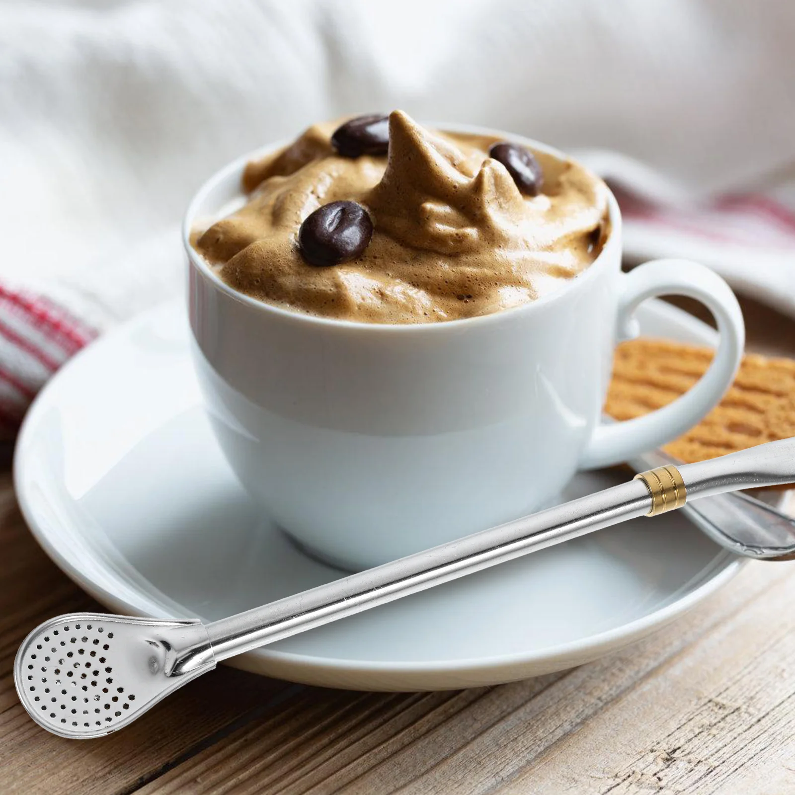 

5Pcs Stainless Steel Straw Spoon Strainer Filter Mixing Spoon for Coffee Tea Parties Swizzle Sticks Coffee Strainer Straws