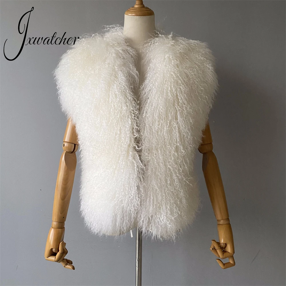 Jxwatcher Women Real Mongolian Sheep Fur Vest Ladies Streetwear Spring Fall Fashion Sheep Fur Halter Tops 2025 New In Outerwear