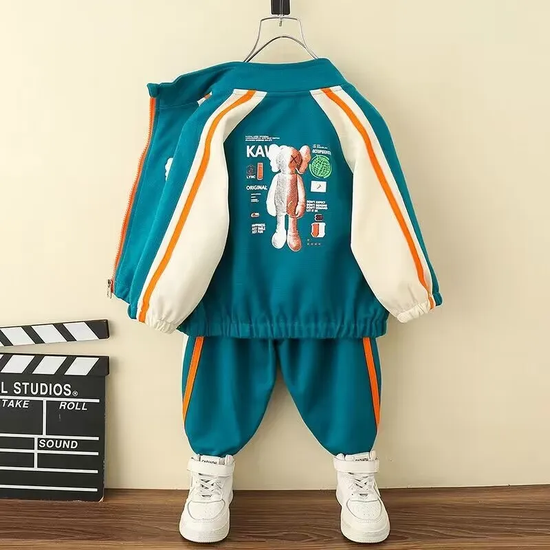 

Kids Boys Clothing Set Spring and Autumn New Fashion Children's Casual Cartoon Zipper Coat Pants 2 Piece Set