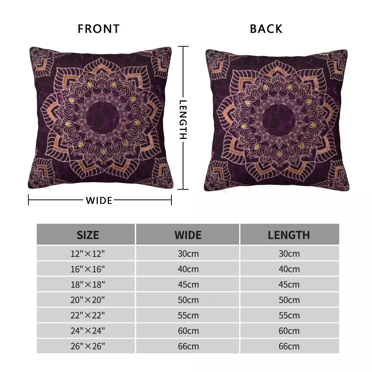 Purple And Rose Gold Mandala Pillowcase Polyester Linen Velvet Printed Zip Decor Sofa Cushion Cover 45x45