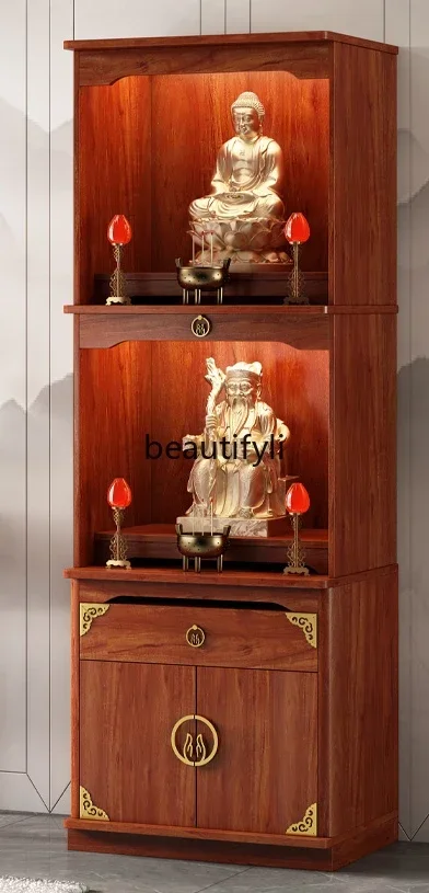 

Modern light luxury small new Chinese vertical cabinet solid wood three-layer shrine to worship the shrine God of Wealth