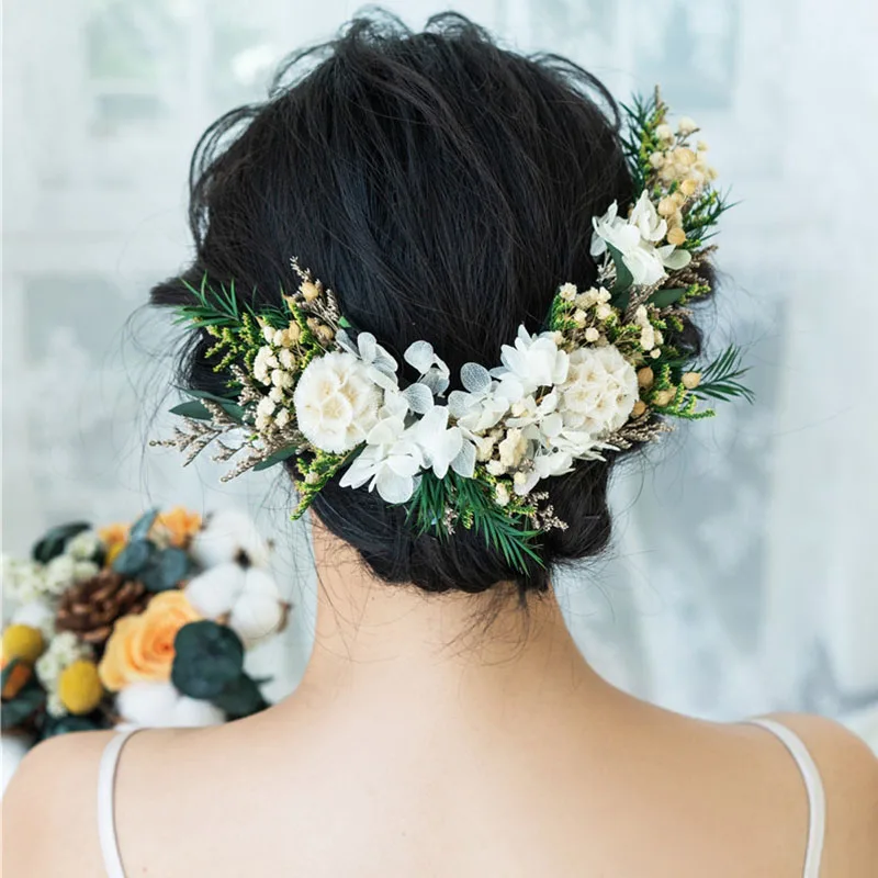Woodland Dried Flower Bridal Hair Pins Girls Wreath Ivory Color Women Accessories Wedding Jewelry Handmade