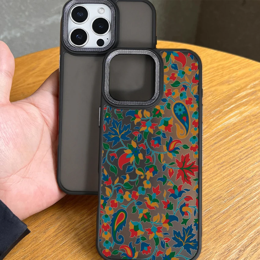 페인팅 꽃무늬 아이폰 16 15 14 13 Pro 12 11 Max Plus 16Pro TPU 베젤 폰 케이스, 도금 하드 15Pro 커버
