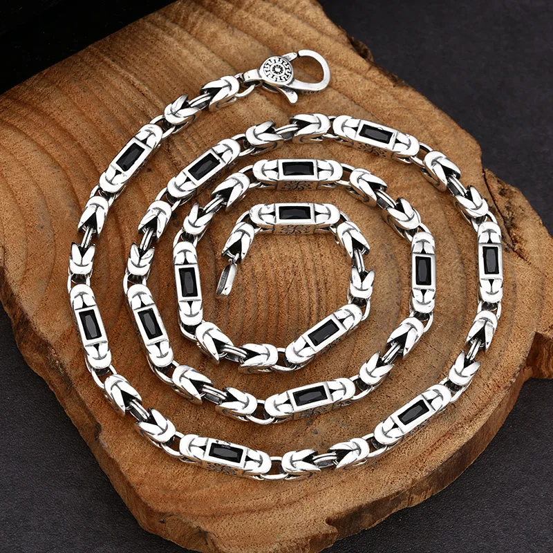S925 Sterling Silver Chain 50-65CM Unisex Punk Style Zircon Flower Heavy Design Fine Jewelry Necklace FYNE445