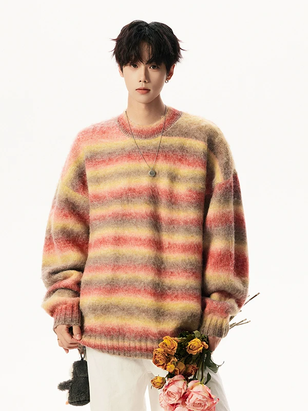 

TANGZ STUDIO Американский ретро-свитер в полоску, свободный крой, осенне-зимний, из полиэстера, повседневный, для пар