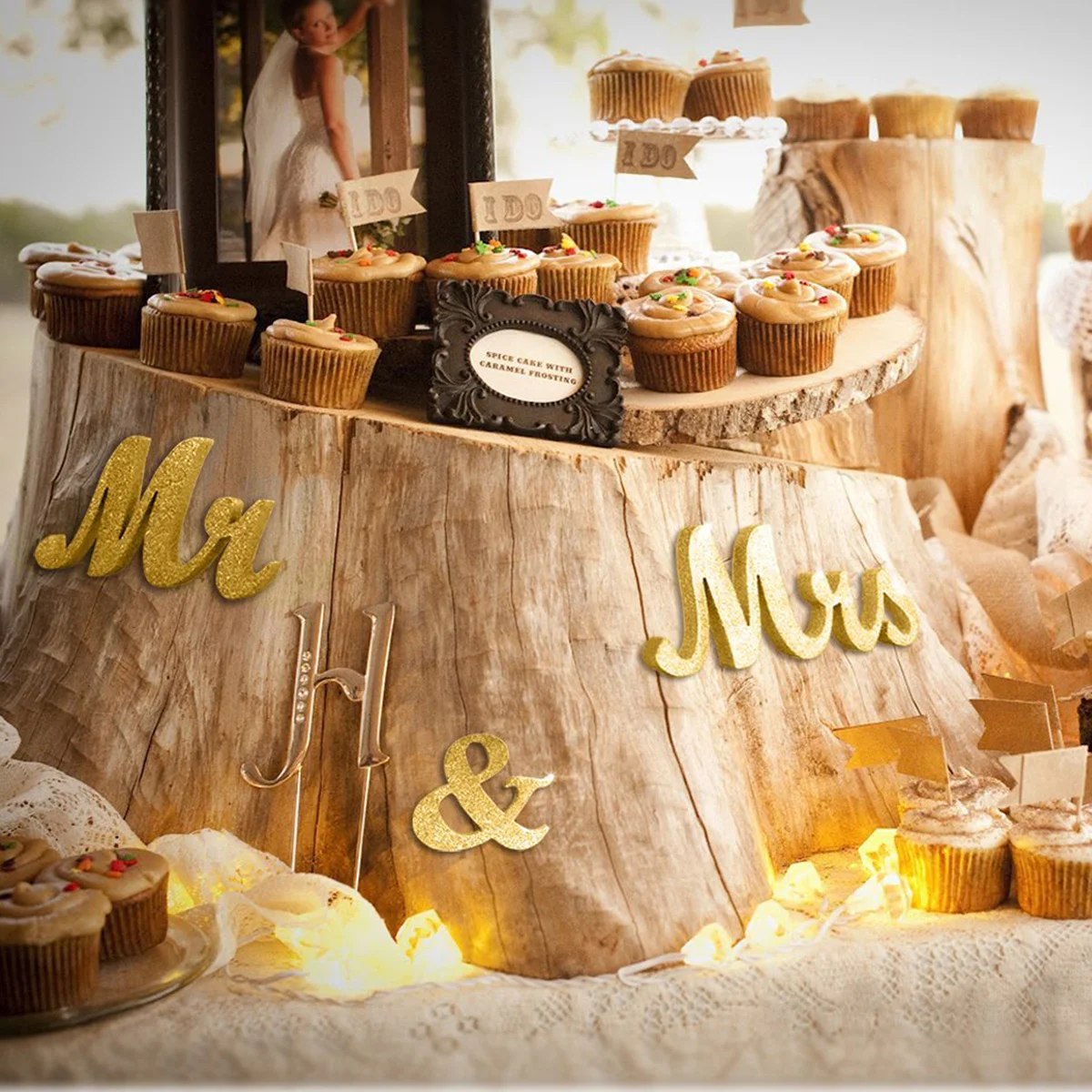 

Wooden Mr Mrs Letters Sign Gold Glitter Wedding Decoration Table Centerpiece Freestanding DIY Couples Gift Event Decor