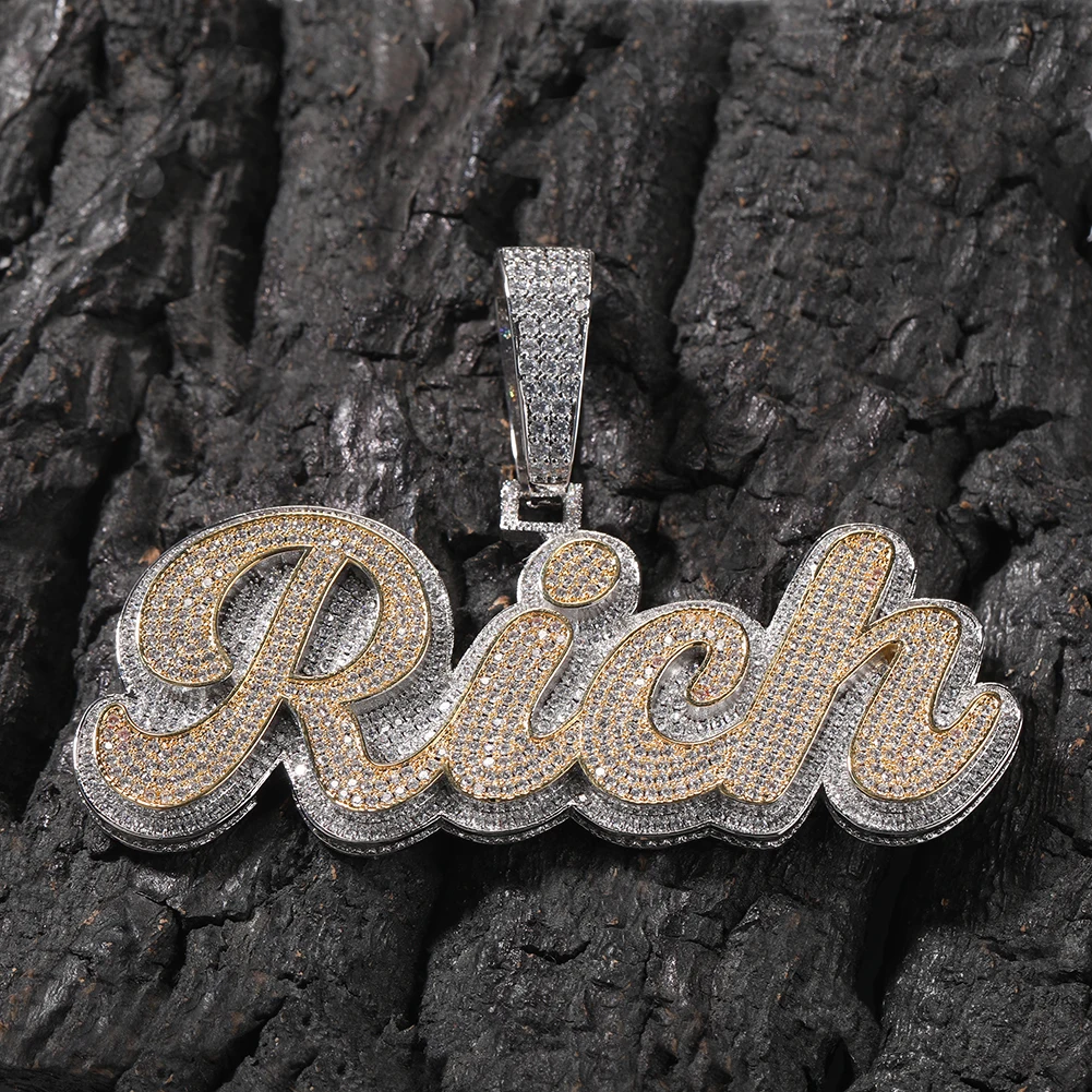 Uwin Custom Two Tone Colors Curly Letters Iced Out Multi Layer Cubic Zircon Name Necklace Personalized Nameplate Hiphop Jewelry