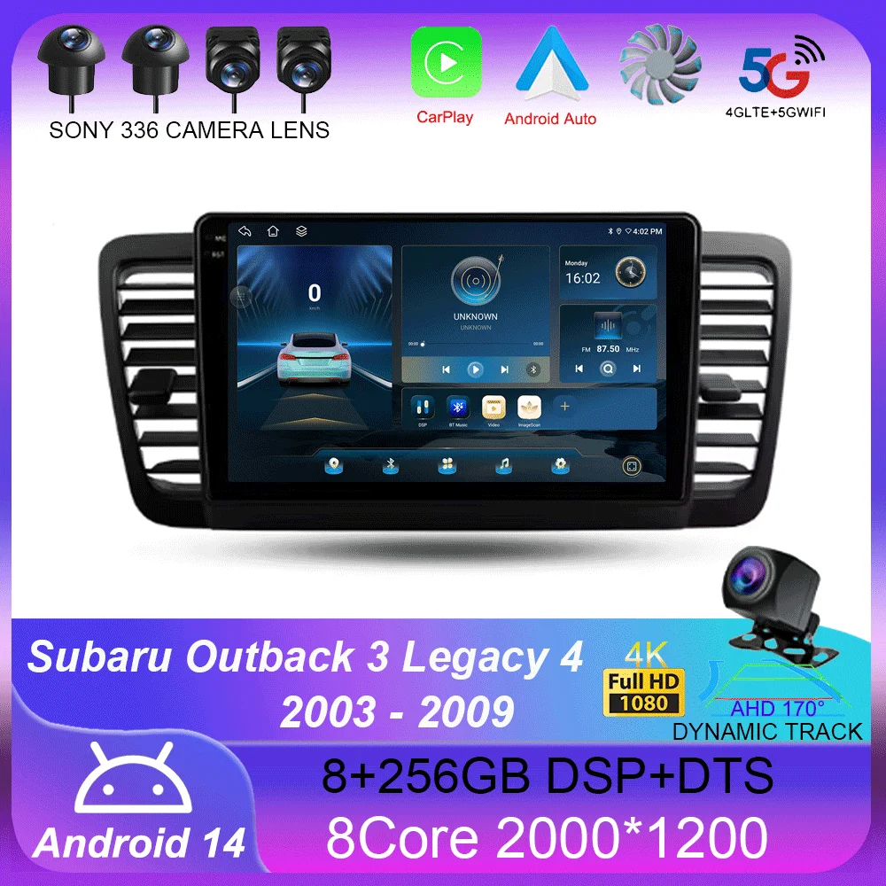 

For Subaru Outback 3 Legacy 4 2003 - 2009 Carplay 4G+WIFI GPS Car Radio Navigation Multimedia Video Player Stereo BT Android 14