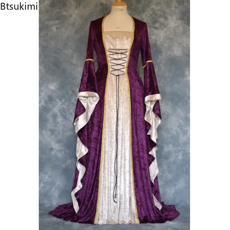 Women's Renaissance Medieval Retro Court Costume Dress Lace up Over Long Dresses Halloween Cosplay Costumes Retro Elegant Gown view 5