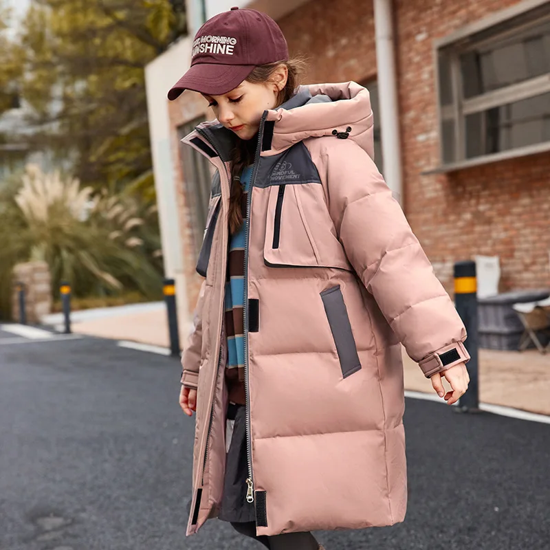 2024 INS Teenage Girls Winter Down Jacket White Duck Down Thick Warm Long Children Girl Parka 5-14 Years Kids Outwear Coat