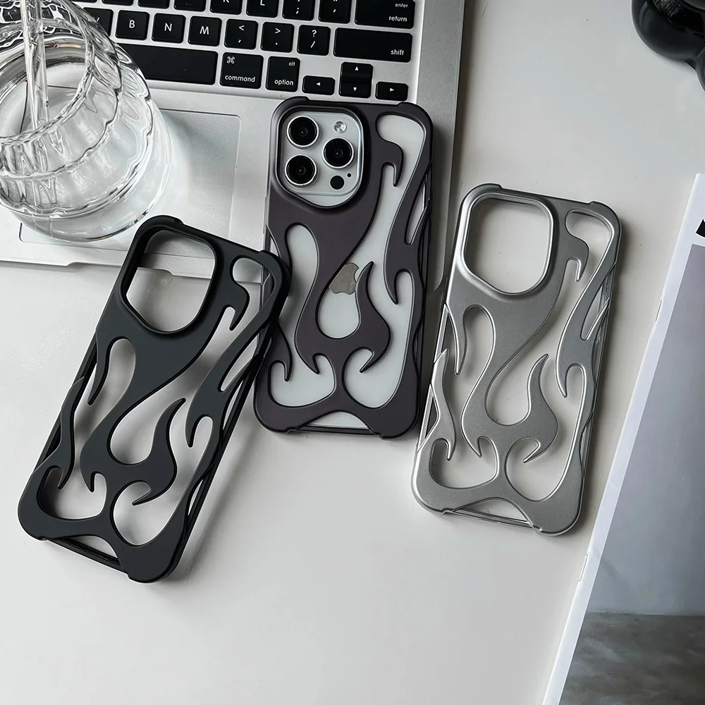Kreative hohle Flammenmuster-Telefonhülle für iPhone 16 15 14 13 12 11 Pro Max 13 Pro Hüllen Wärmeableitung weiche Silikonhülle