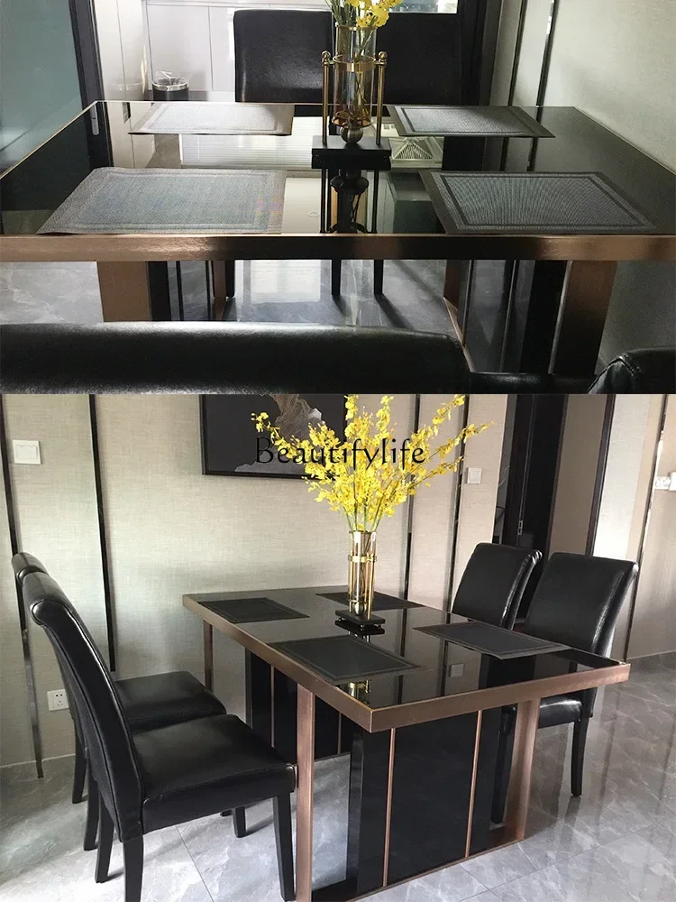 

Whole house furniture Light Luxury Dining Table and Chair Simple Modern Household a Table with Six Chairs Rectangular Tempered G
